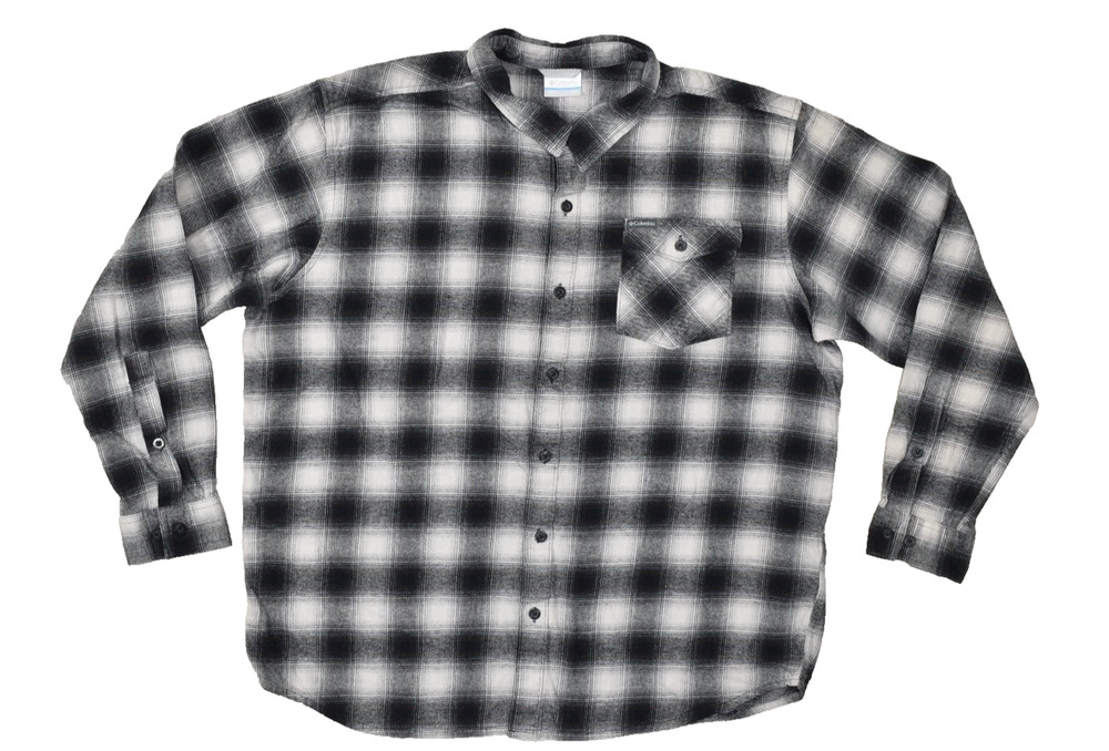 Columbia Men's XXL Flannel Long Sleeve Button Down Shirt Black White Plaid Cotto